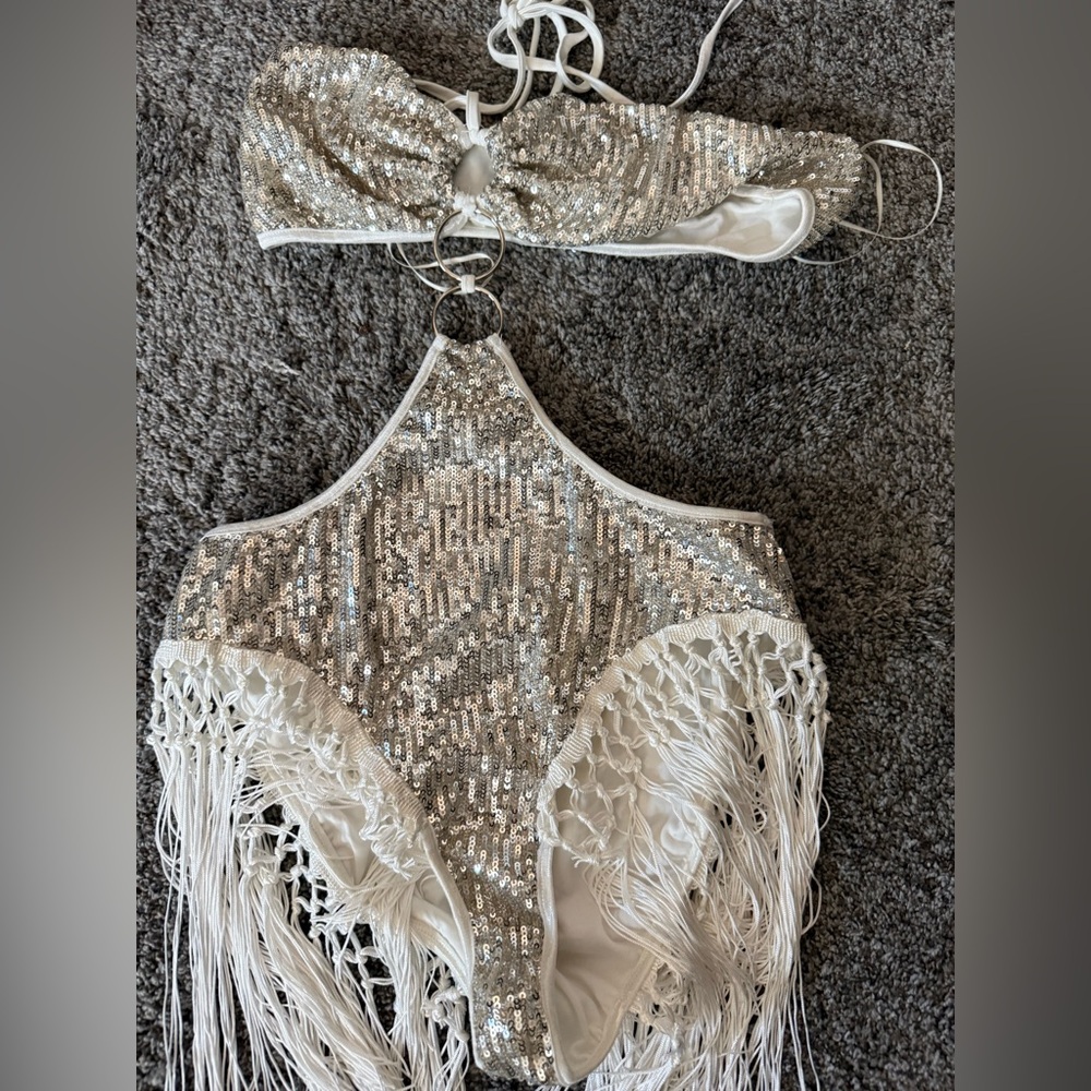 Silver Sequin Fringe rave fit